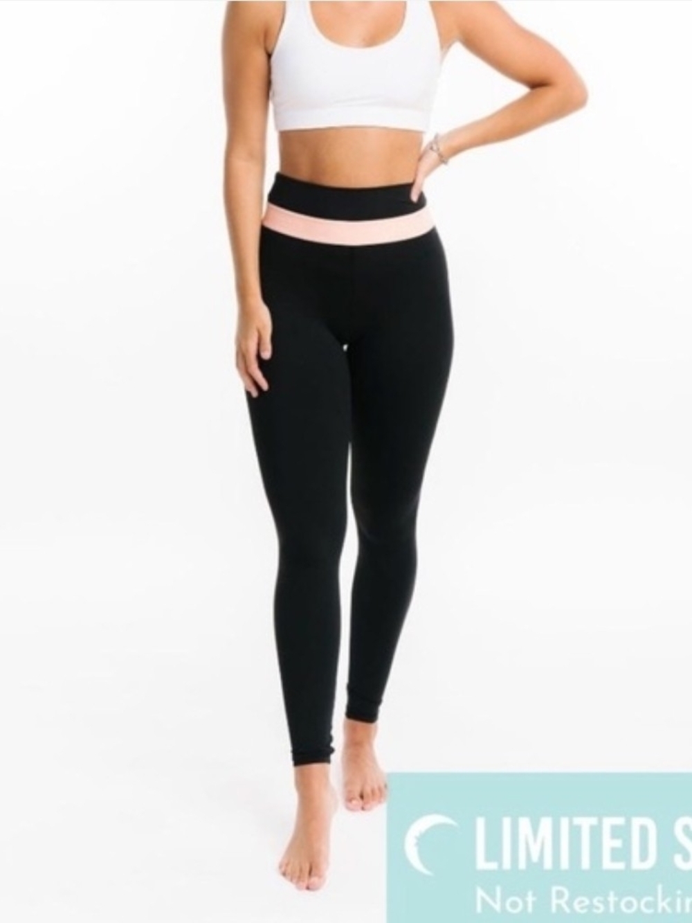 ZYIA Black Leggings with Blush Pink Branded Waistband